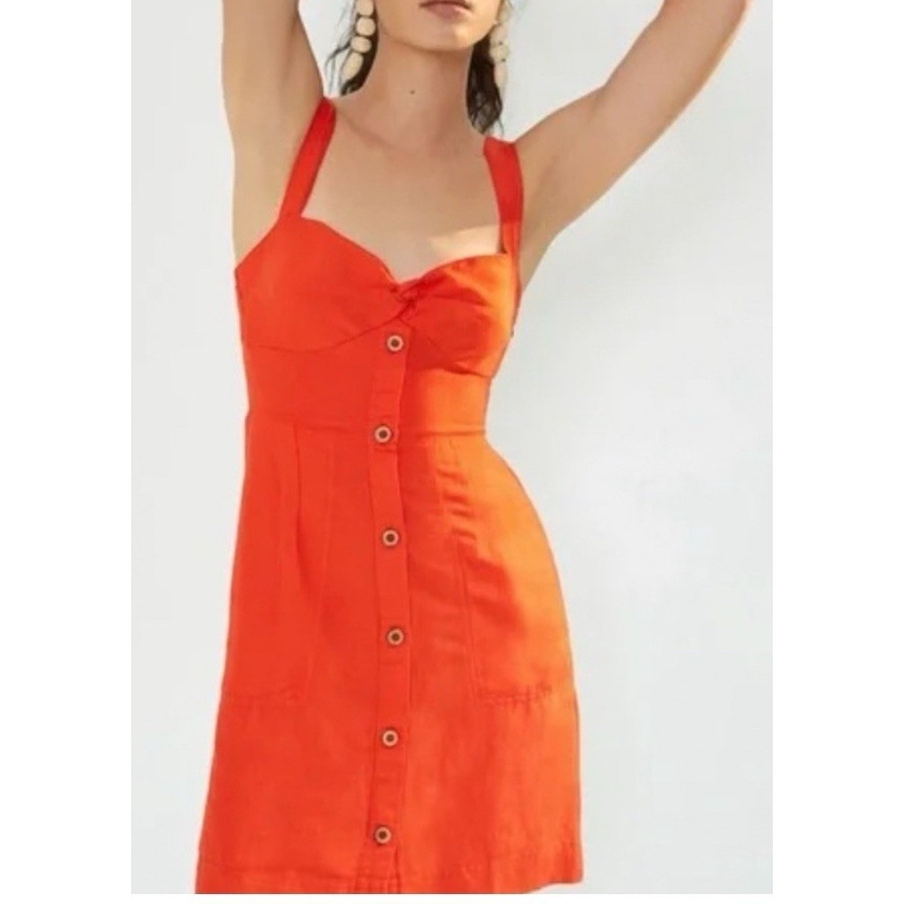 Maeve Anthropologie Orange Button Front Knot Sweetheart Mini Dress XL